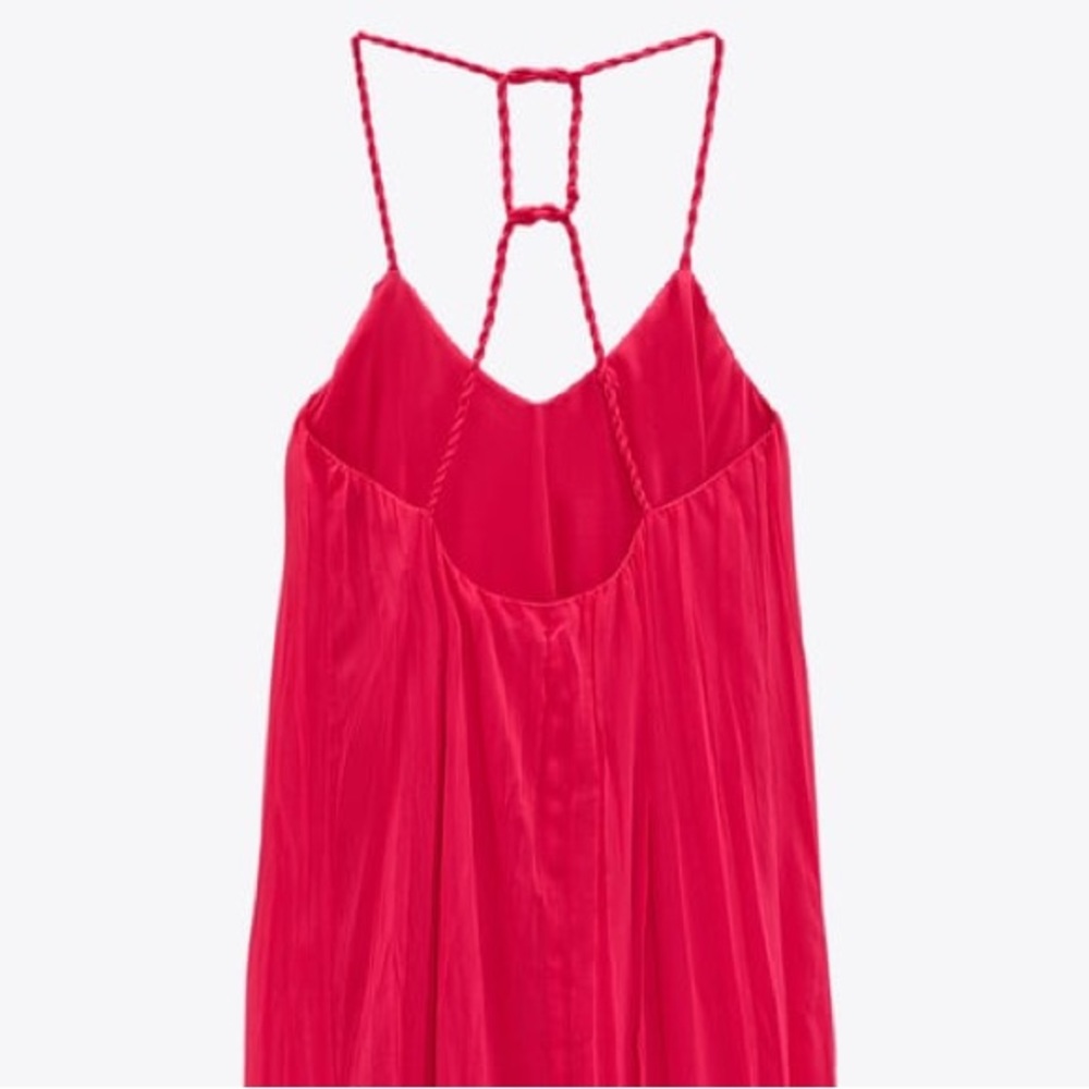 ZARA Fuchsia RIBBED DRESS VOLUMINOUS DRESS WITH BRAIDED STRAPS - Picture 13 of 16